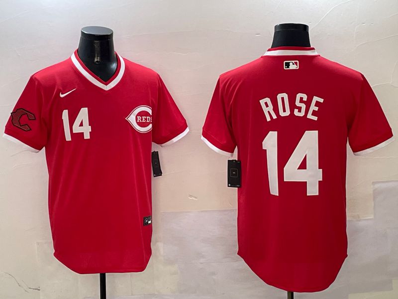 Men Cincinnati Reds #14 Rose Red Throwback 2025 Nike MLB Jersey style 2
